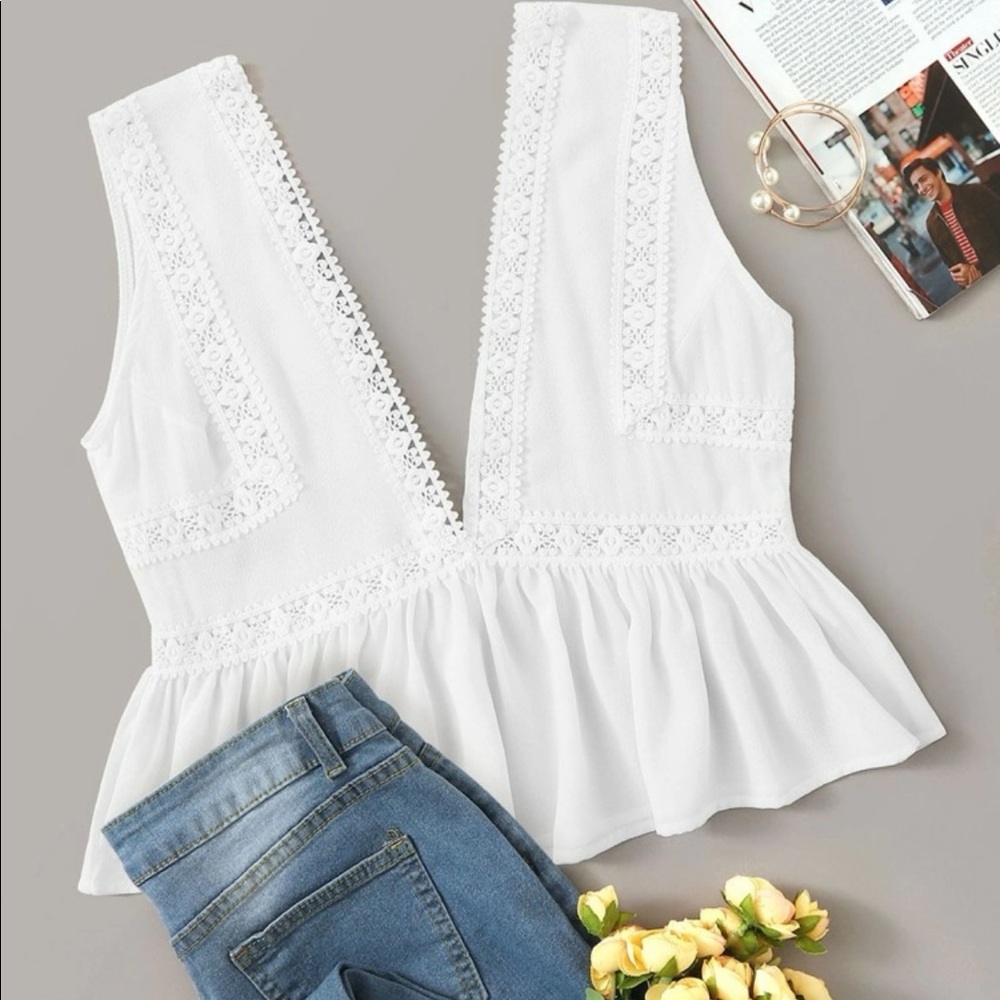 White plunge tank top detailing